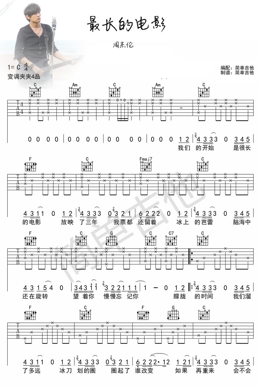 最長的電影吉他譜C調詳細步驟指南及彈奏技巧分享